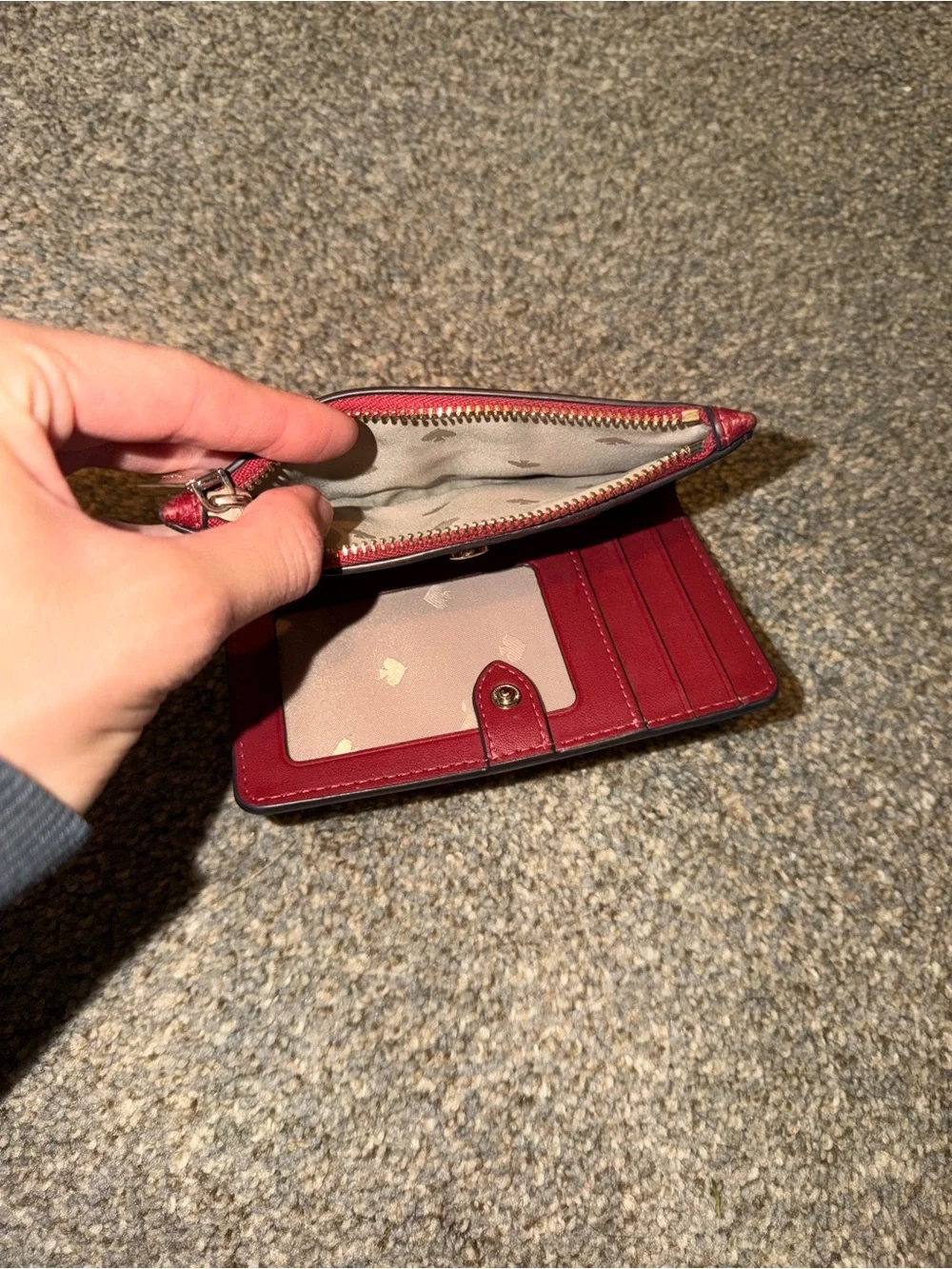 kate spade Red Pebbled Leather Zip Card Wallet with Gold Logo